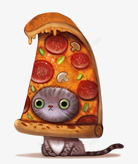 披萨和小猫png免抠素材_新图网 https://ixintu.com 创意插画 卡通小猫 披萨 搞怪