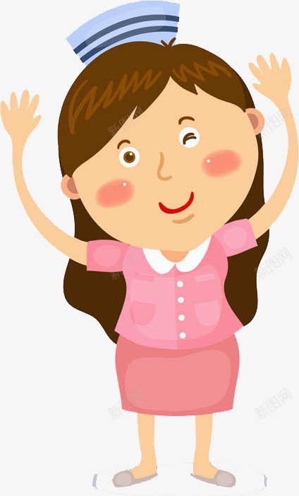 微笑举两只手的护士png免抠素材_新图网 https://ixintu.com 举手 卡通 可爱 帽子 微笑 手绘 棕色 粉色 蓝色