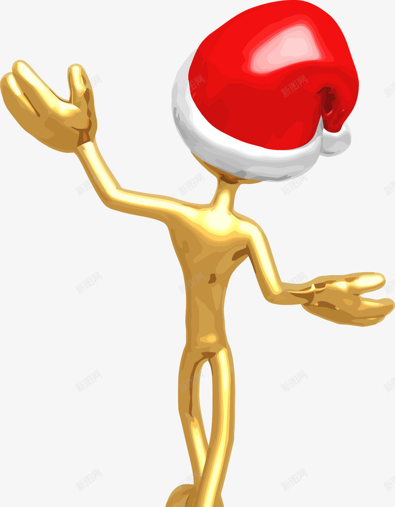 圣诞3D立体小人png免抠素材_新图网 https://ixintu.com 圣诞帽 圣诞节 打招呼动作 背面 金黄色