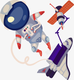 欧美风飞船插画卡通创意飞船卫星人物插画高清图片