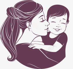 紫色温情母亲亲吻孩子素材