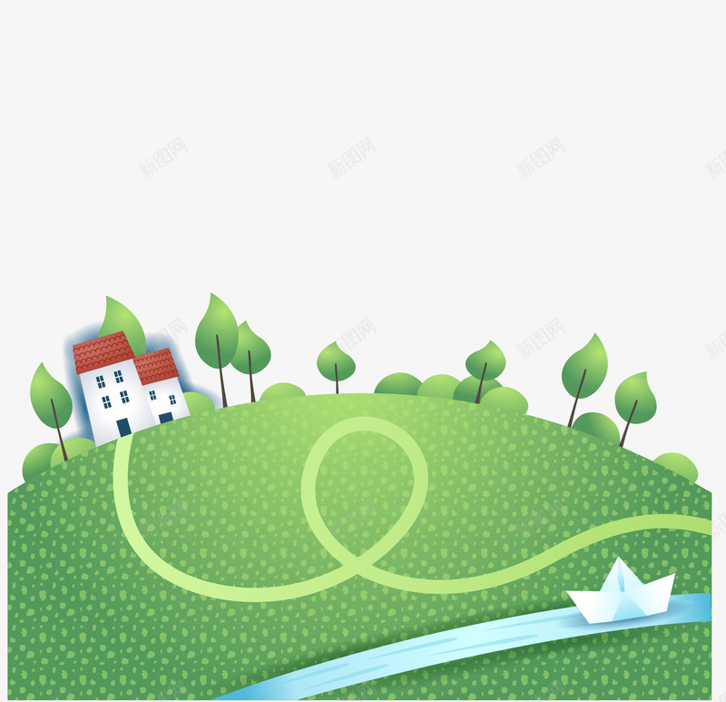 手绘草坪png免抠素材_新图网 https://ixintu.com 矢量草坪 草地绿色 高清手绘房子 高清手绘草坪