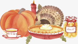 丰收大餐感恩节手绘美味大餐矢量图高清图片