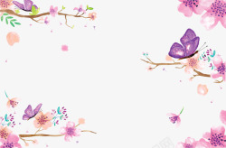 美丽花朵紫色蝴蝶矢量图素材