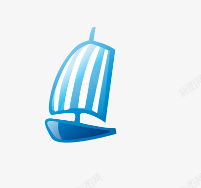 卡通蓝色帆船标识矢量图图标图标