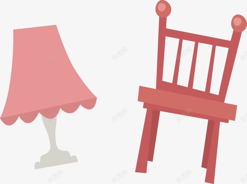 红色可爱椅子png免抠素材_新图网 https://ixintu.com 床头灯 木质椅子 矢量素材 粉色台灯 红色椅子