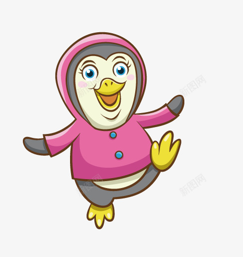 拟人卡通图案png免抠素材_新图网 https://ixintu.com 企鹅 微笑 穿着雨衣 走路