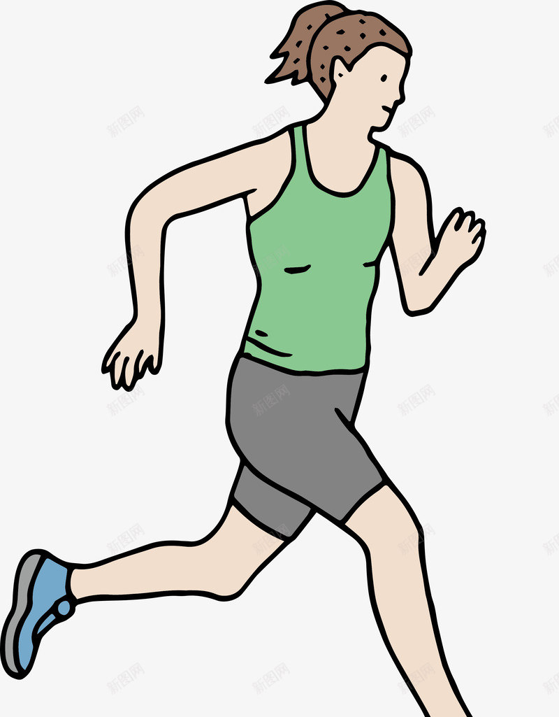 跑步健身主题绿衣女士矢量图ai免抠素材_新图网 https://ixintu.com 人物 体育 健身 卡通绿衣女士 手描 活动 设计 跑步 运动 锻炼 矢量图