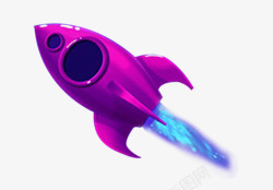 卡通紫色火箭飞升漂浮素材