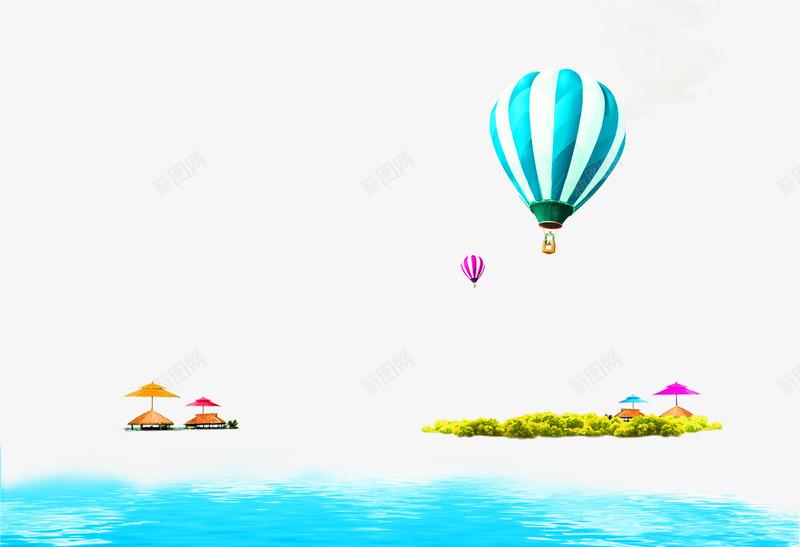 蓝色清新热气球海滩装饰图案png免抠素材_新图网 https://ixintu.com 免抠PNG 海滩 清新 热气球 蓝色 装饰图案