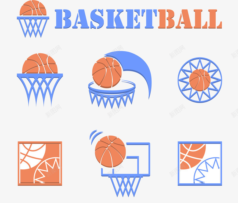 扁平篮球运动标志png免抠素材_新图网 https://ixintu.com 打篮球 投篮 篮球 篮筐 篮网 运动标志