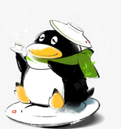 手绘创意戴围巾的小企鹅素材