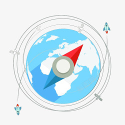 蓝色指南针环绕地球航空路线高清图片