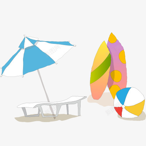 冲浪板与海滩球png免抠素材_新图网 https://ixintu.com 写实 度假 手绘 插画 海滩