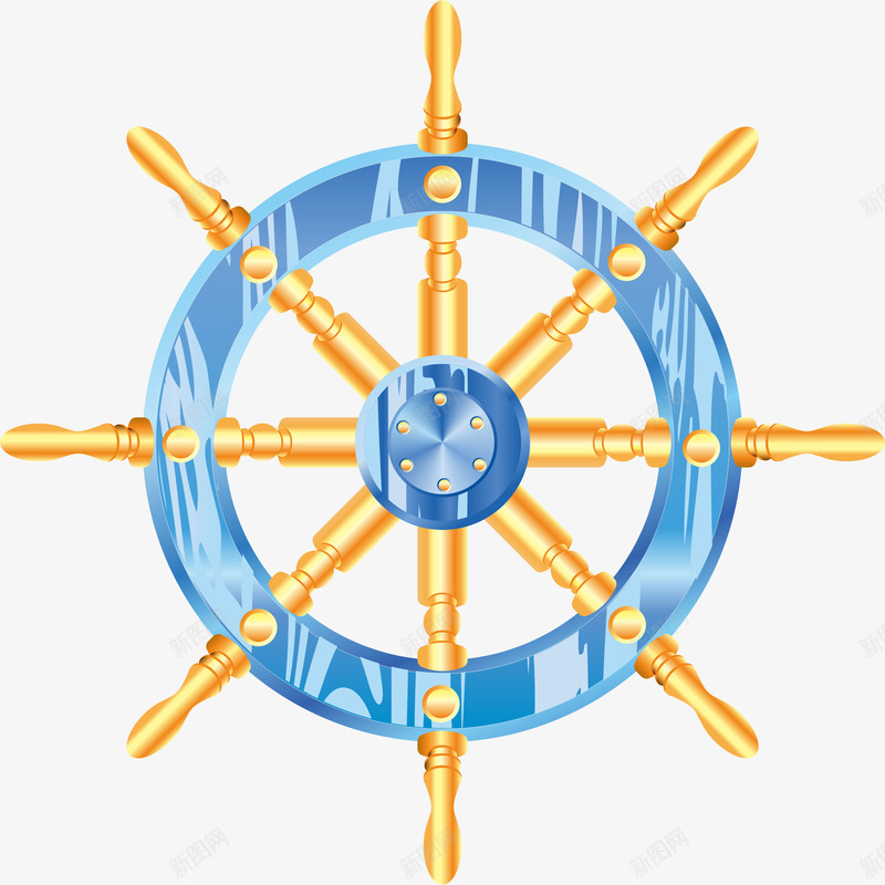 蓝色船舵png免抠素材_新图网 https://ixintu.com 一个 卡通 圆形 手绘 木质 素描船舵 船舵 蓝色 黄色