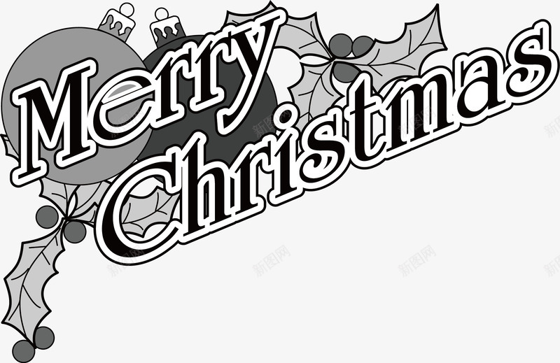圣诞元素字体矢量图ai免抠素材_新图网 https://ixintu.com CHRISTMAS MERRY 圣诞节 字体设计 艺术字 黑白 矢量图