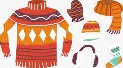 橘色围巾橘色冬季毛衣穿搭矢量图高清图片