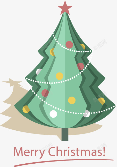 扁平折纸圣诞树png免抠素材_新图网 https://ixintu.com 圣诞树 圣诞节 绿色 装饰 阴影