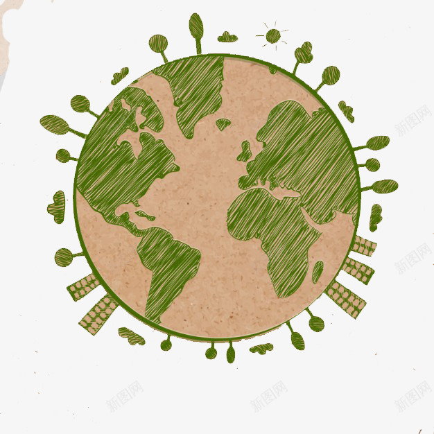 卡通绿色圆形地球png免抠素材_新图网 https://ixintu.com 卡通 文艺 环保意识 绿色地球