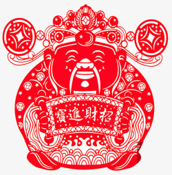 红色20182018春节财神爷红色窗花图案高清图片