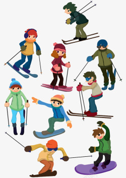 卡通滑雪鞋滑行的众多人高清图片