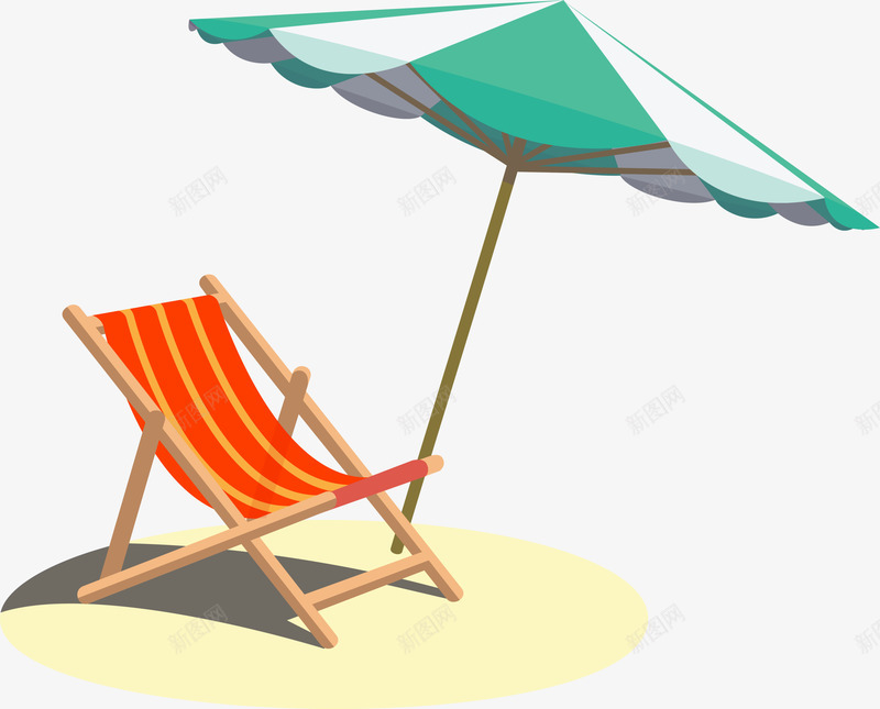 夏日气息沙滩躺椅png免抠素材_新图网 https://ixintu.com 夏季 夏日气息 条纹躺椅 沙滩伞 沙滩躺椅 海滩靠椅