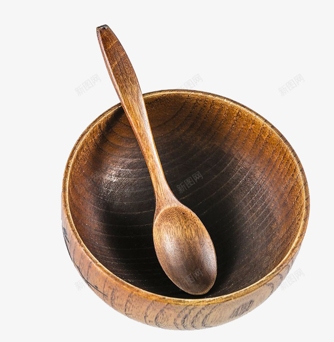 木碗和木勺png免抠素材_新图网 https://ixintu.com 圆碗 实物 木勺 木碗 木质