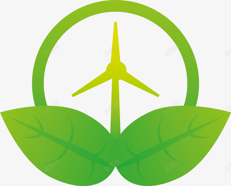 绿色节能风车标签png免抠素材_新图网 https://ixintu.com 世界环境日 爱护环境 环保 生态 绿色能源 自然 节能 风车标签