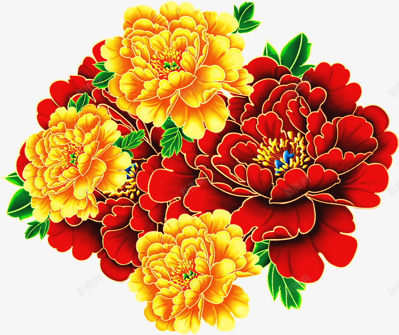彩色牡丹春节装饰png免抠素材_新图网 https://ixintu.com 彩色 春节 牡丹 装饰