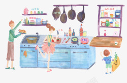 手绘的厨房景色素材