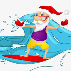 鱼儿戏水冲浪的圣诞老人高清图片