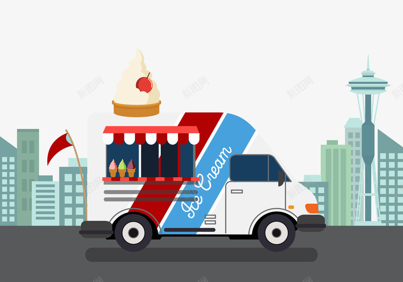 流动冰淇淋车png免抠素材_新图网 https://ixintu.com 冰淇淋车 冰激凌 甜筒 甜食 车