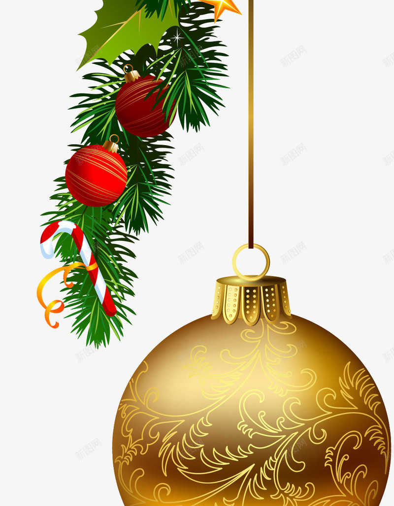圣诞节使用的星星草带png免抠素材_新图网 https://ixintu.com 产品实物 圣诞节 星星 装饰图案 铃铛