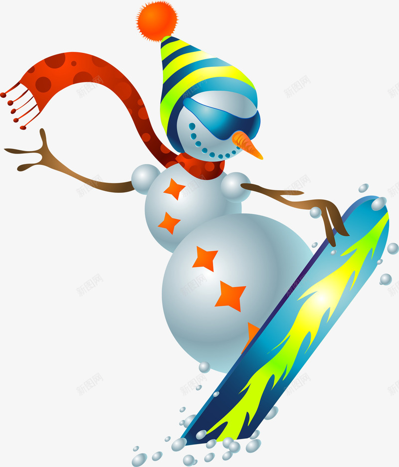 卡通手绘的超酷雪人滑板png免抠素材_新图网 https://ixintu.com 卡通雪人 平面雪人素材 矢量雪人 超酷的滑板