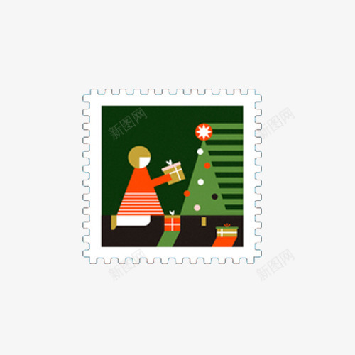 圣诞节日邮票psd免抠素材_新图网 https://ixintu.com 圣诞礼物 圣诞节 小女孩 邮票
