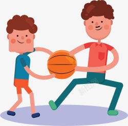 父子俩一起打篮球矢量图素材