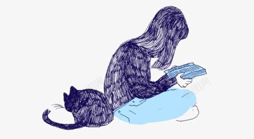 女生插画png免抠素材_新图网 https://ixintu.com 卡通女生 女孩 手绘女生 猫咪 读书的女生