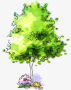 手绘绿色圆形大树植物装饰素材