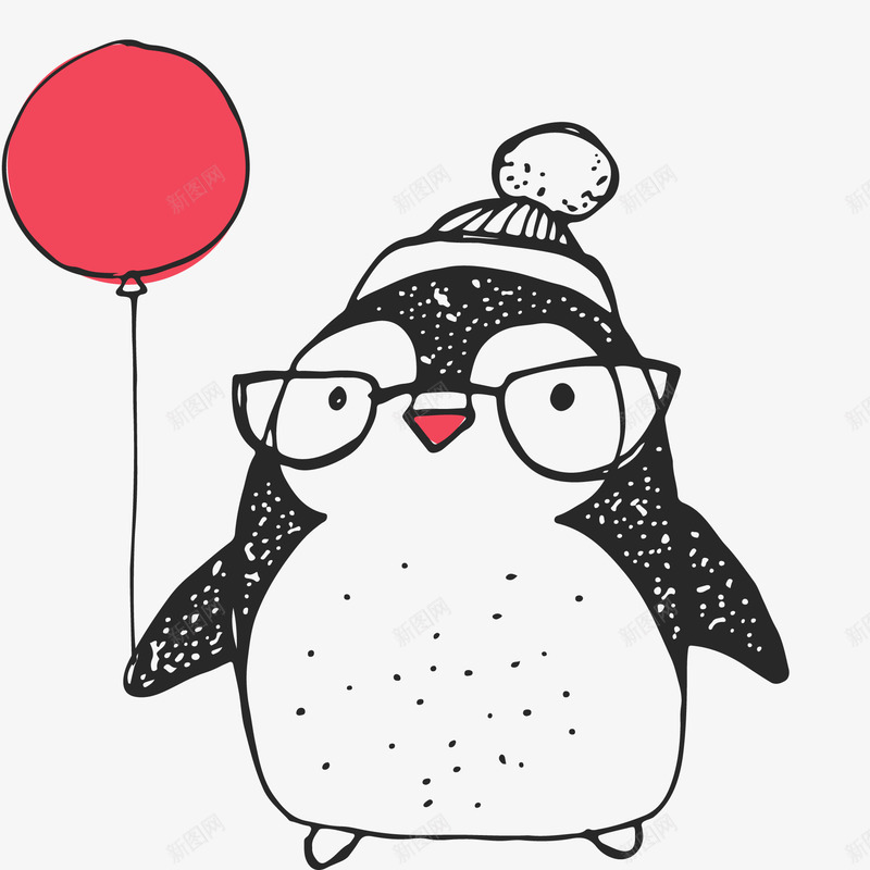 卡通可爱戴眼镜的企鹅png免抠素材_新图网 https://ixintu.com 企鹅 动物 卡通 戴眼镜 手绘 拿起球