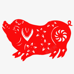 如意和猪猪年喜庆红色剪纸图矢量图高清图片