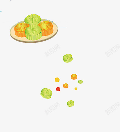 漂浮的月饼png免抠素材_新图网 https://ixintu.com 中秋节 月饼 盘子 美食 黄绿