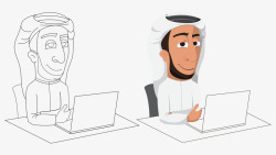 手绘的阿拉伯人卡通手绘线稿彩色阿拉伯男人电脑高清图片
