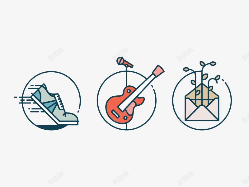 鞋子乐器和信png免抠素材_新图网 https://ixintu.com 信封 吉它 国外创意素材 矢量插图 鞋