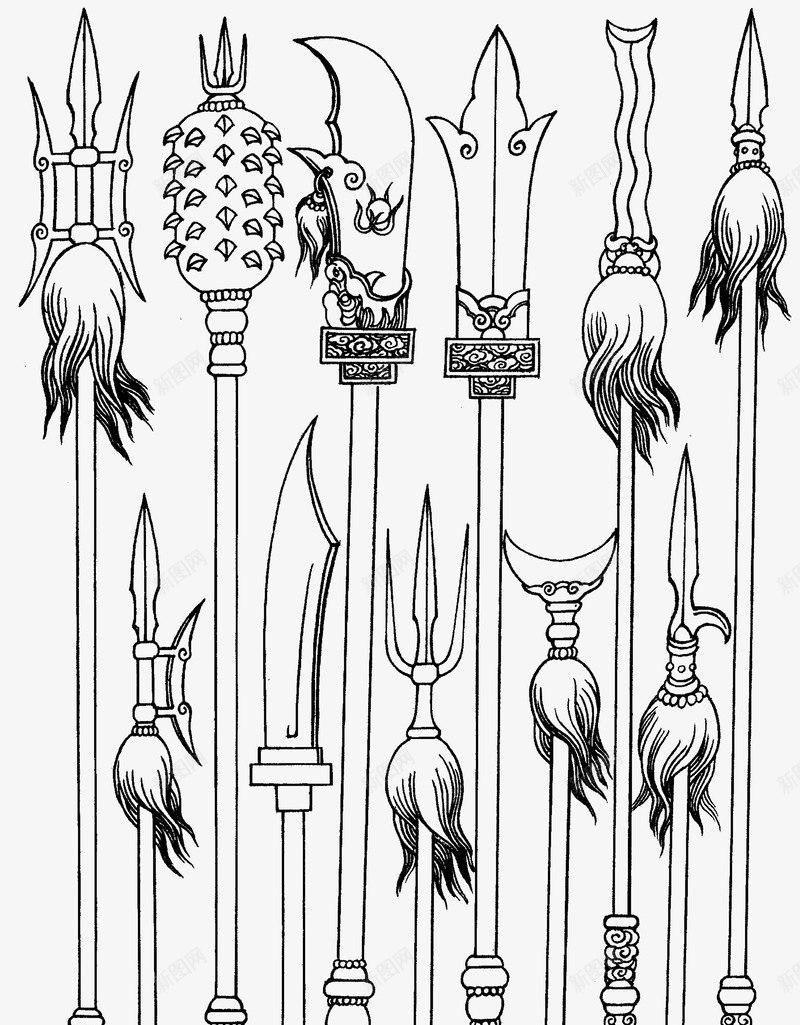 线描古代兵器png免抠素材_新图网 https://ixintu.com 中国风 兵器 十八般兵器 古典 古风 手绘 打仗 武侠 武将 线描