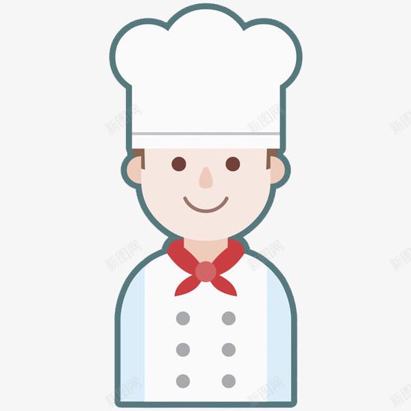 微笑的帅气男厨师png免抠素材_新图网 https://ixintu.com 卡通 厨师 厨师服 大厨 微笑的 男人 白色的 红围巾