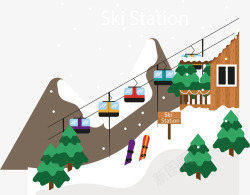 雪山上的滑雪度假中心矢量图素材