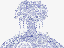 深蓝色拼图深蓝色艺术花朵拼图大树高清图片