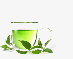 蒲团上的茶杯木板上的茶杯和绿叶高清图片