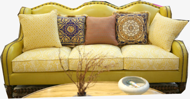 欧式黄色沙发png免抠素材_新图网 https://ixintu.com 家具 家居 抱枕 沙发 黄色