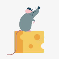 可爱灰色老鼠与奶酪矢量图素材